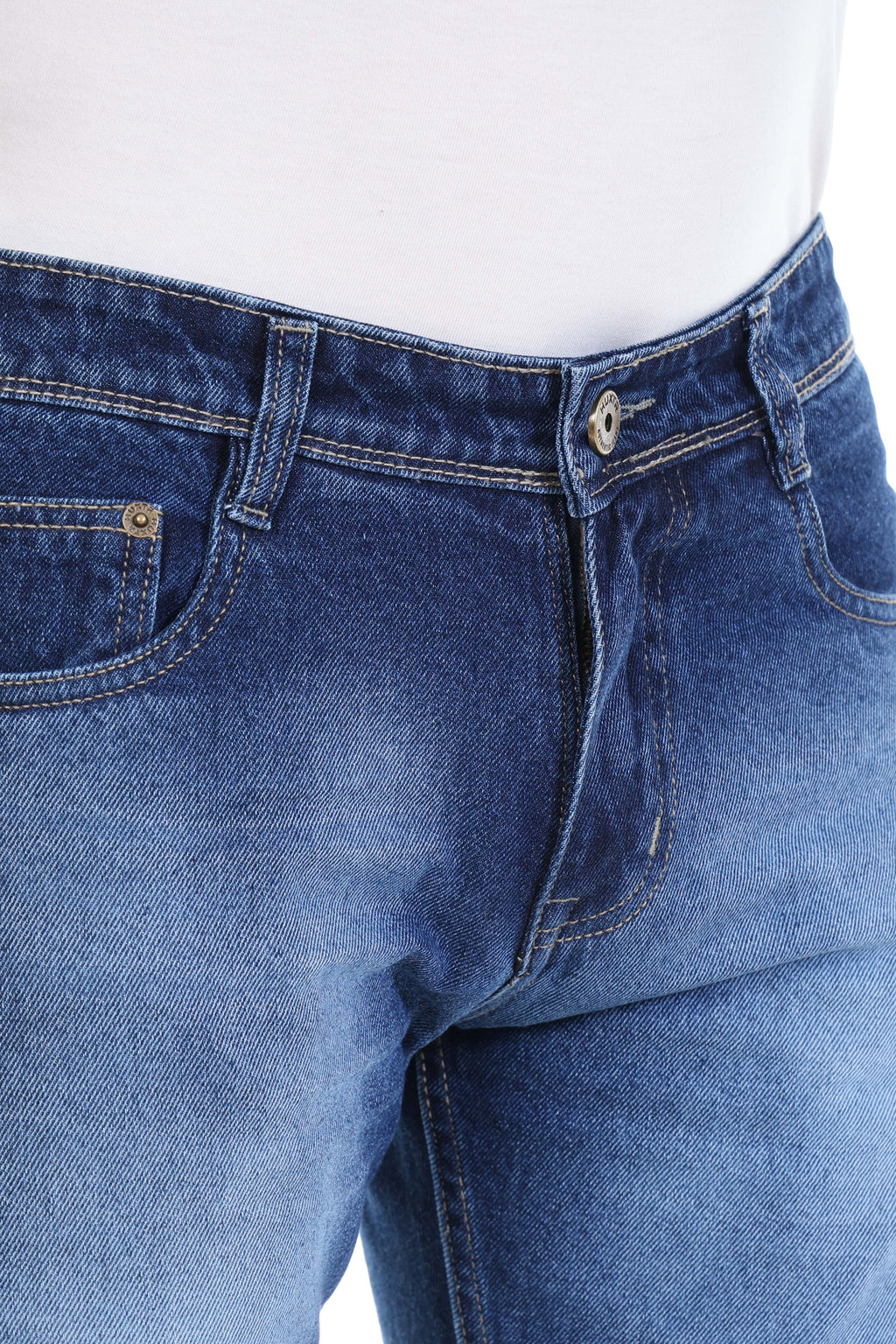 Mens Blue Washed Straight Fit Non-Stretch Cotton Jeans