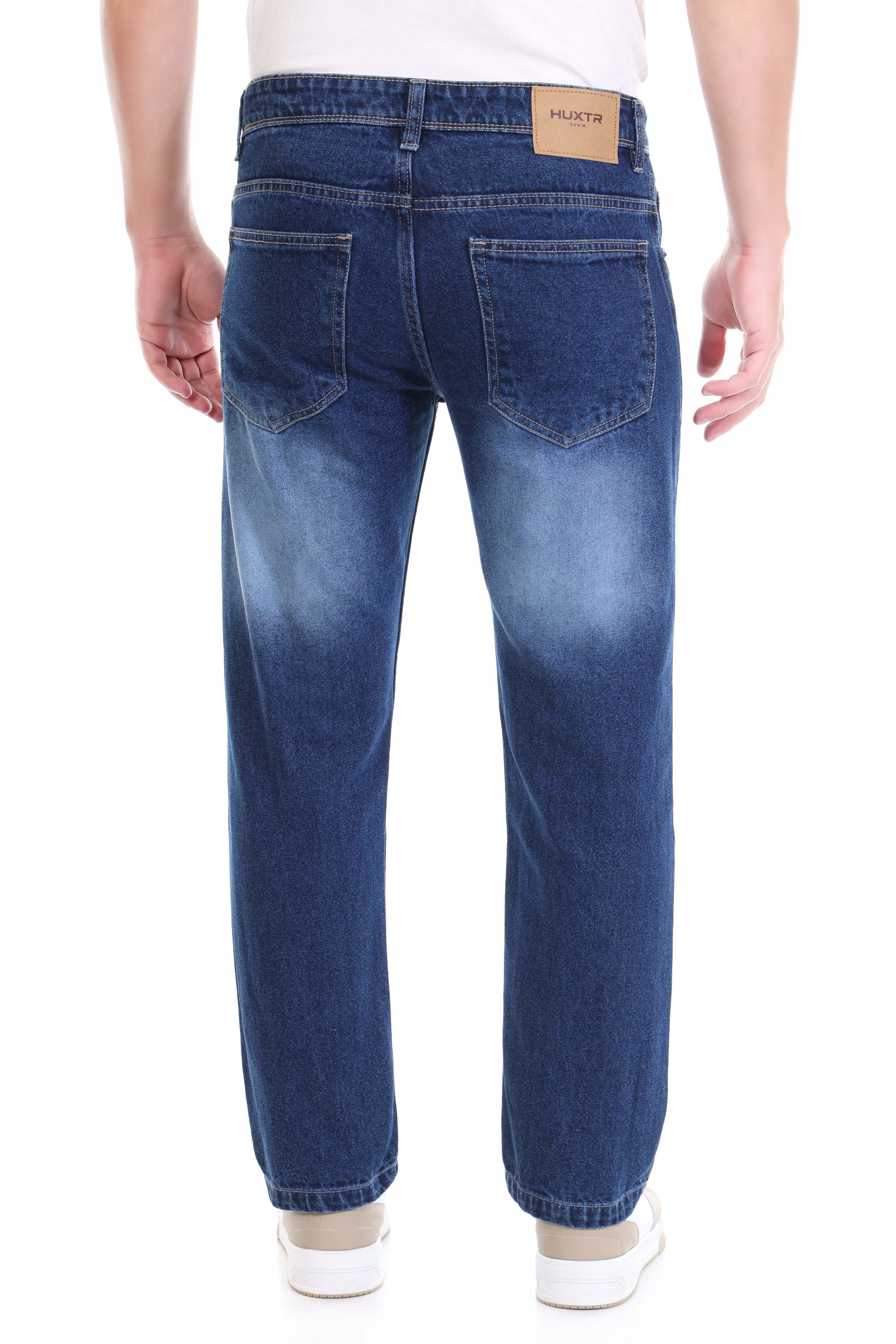 Mens Blue Washed Straight Fit Non-Stretch Cotton Jeans