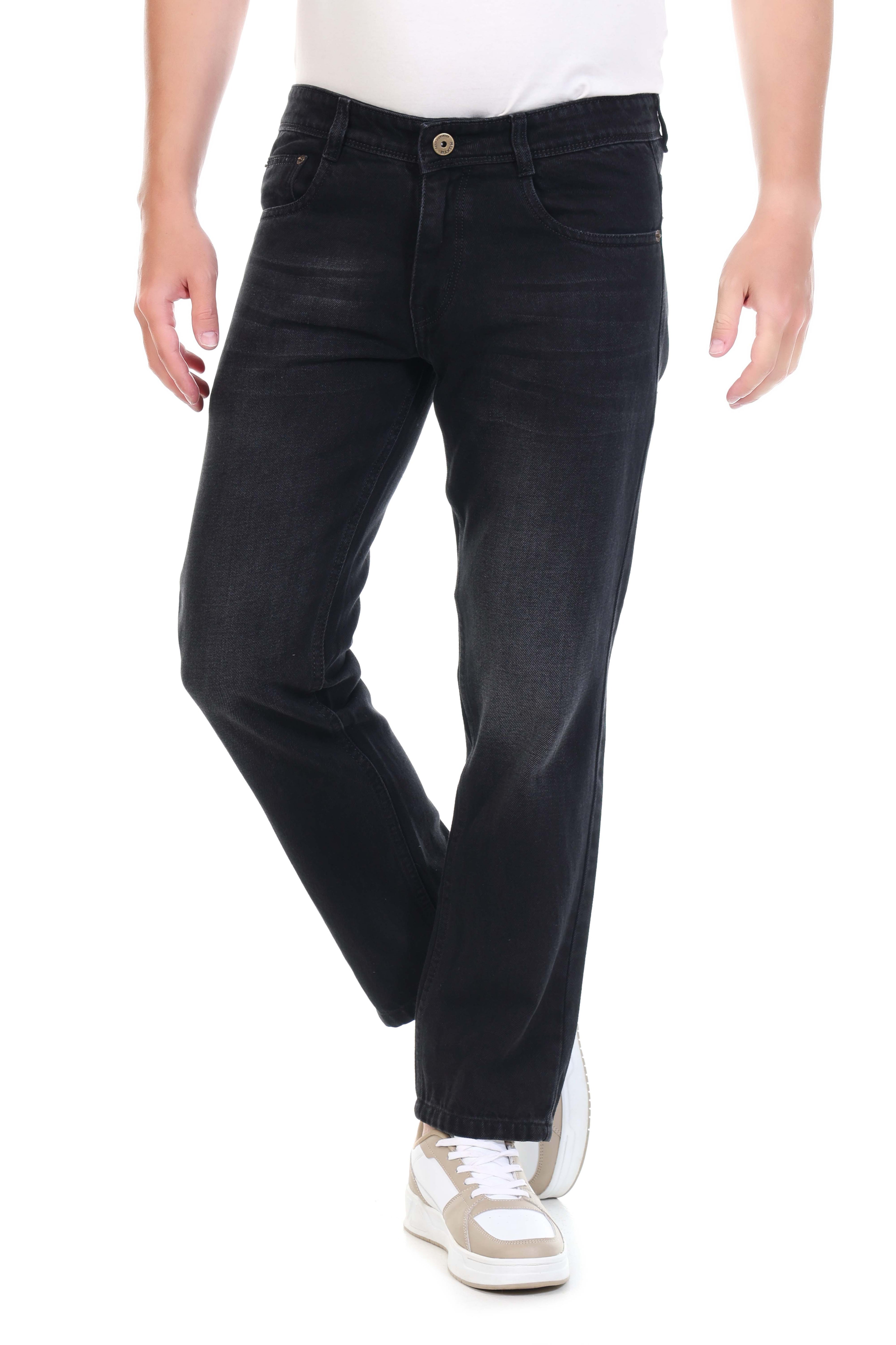 Mens Grey Black Straight Fit Non-Stretch Cotton Jeans