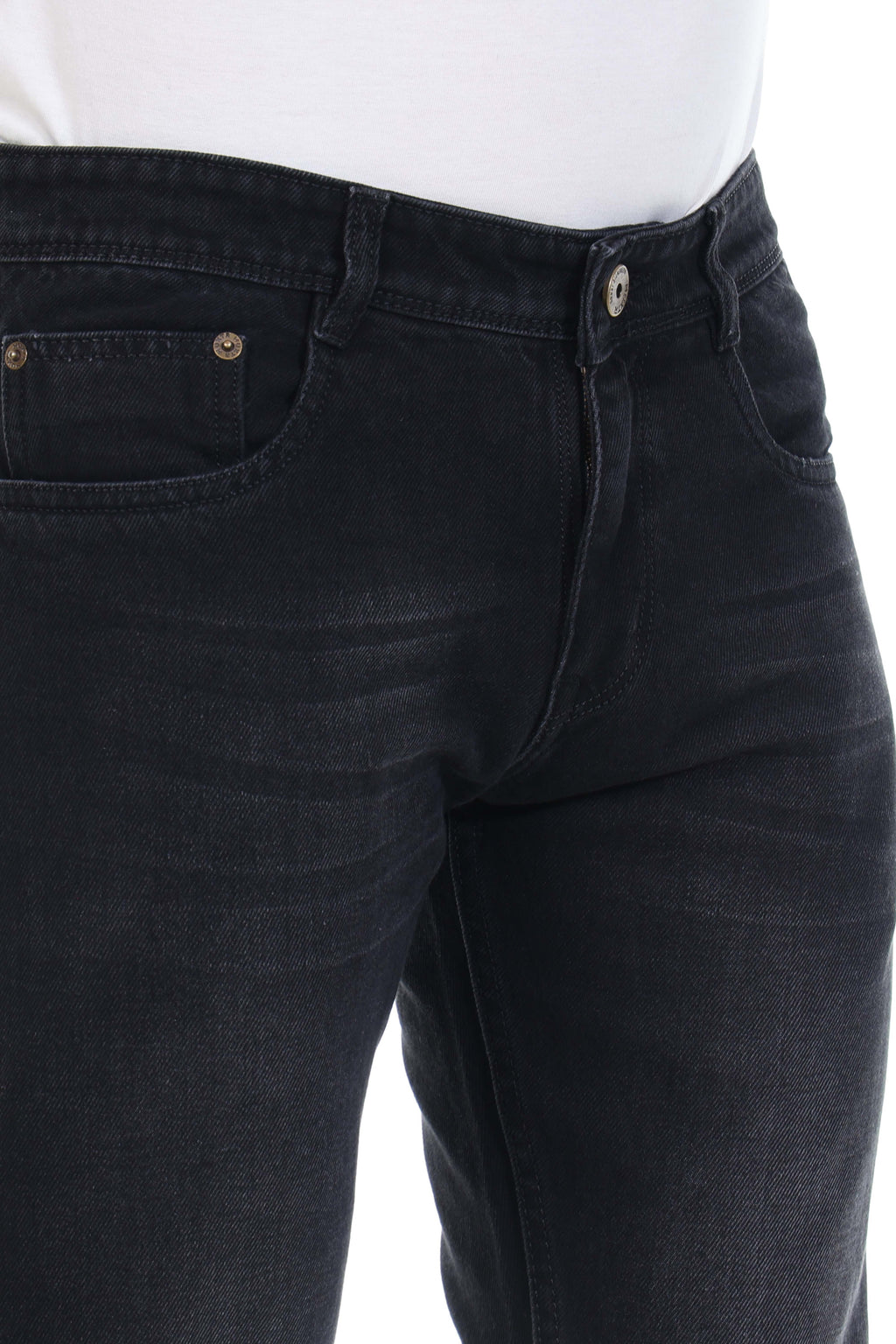 Mens Grey Black Straight Fit Non-Stretch Cotton Jeans