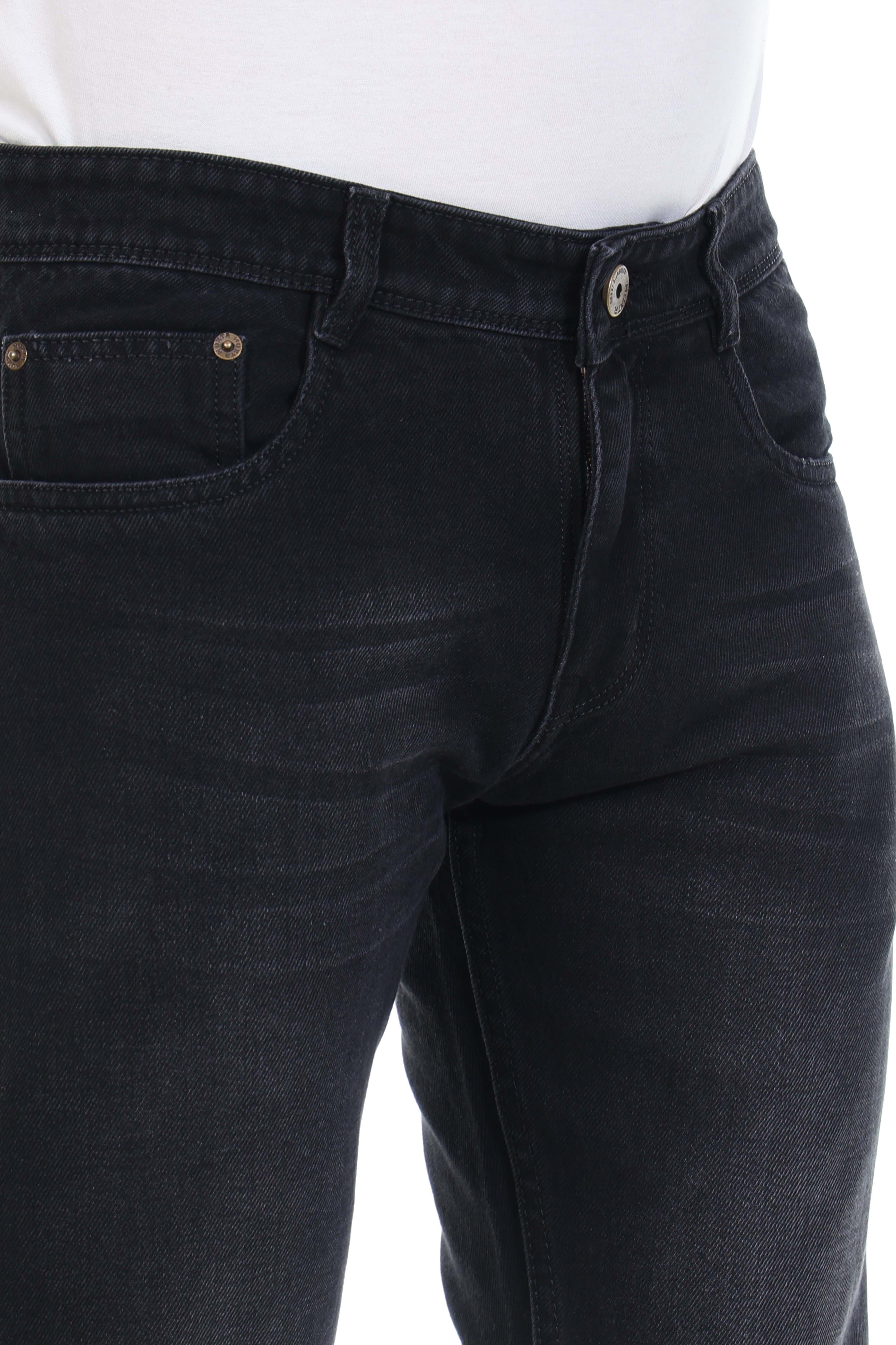 Mens Grey Black Straight Fit Non-Stretch Cotton Jeans