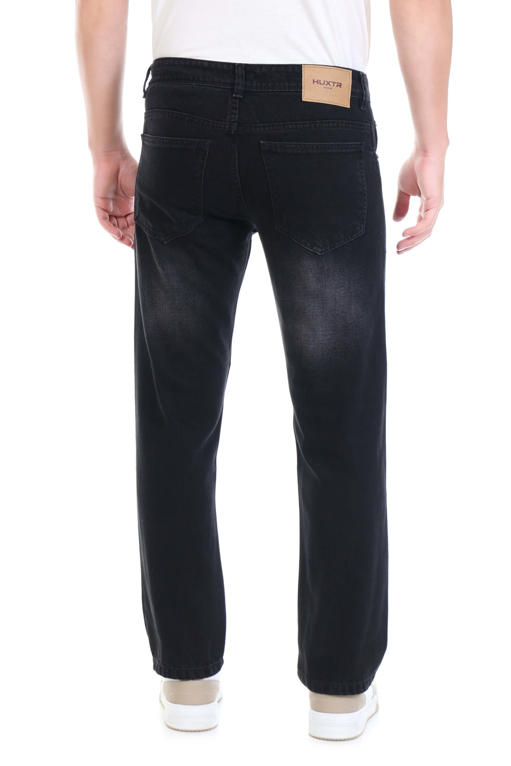Mens Grey Black Straight Fit Non-Stretch Cotton Jeans