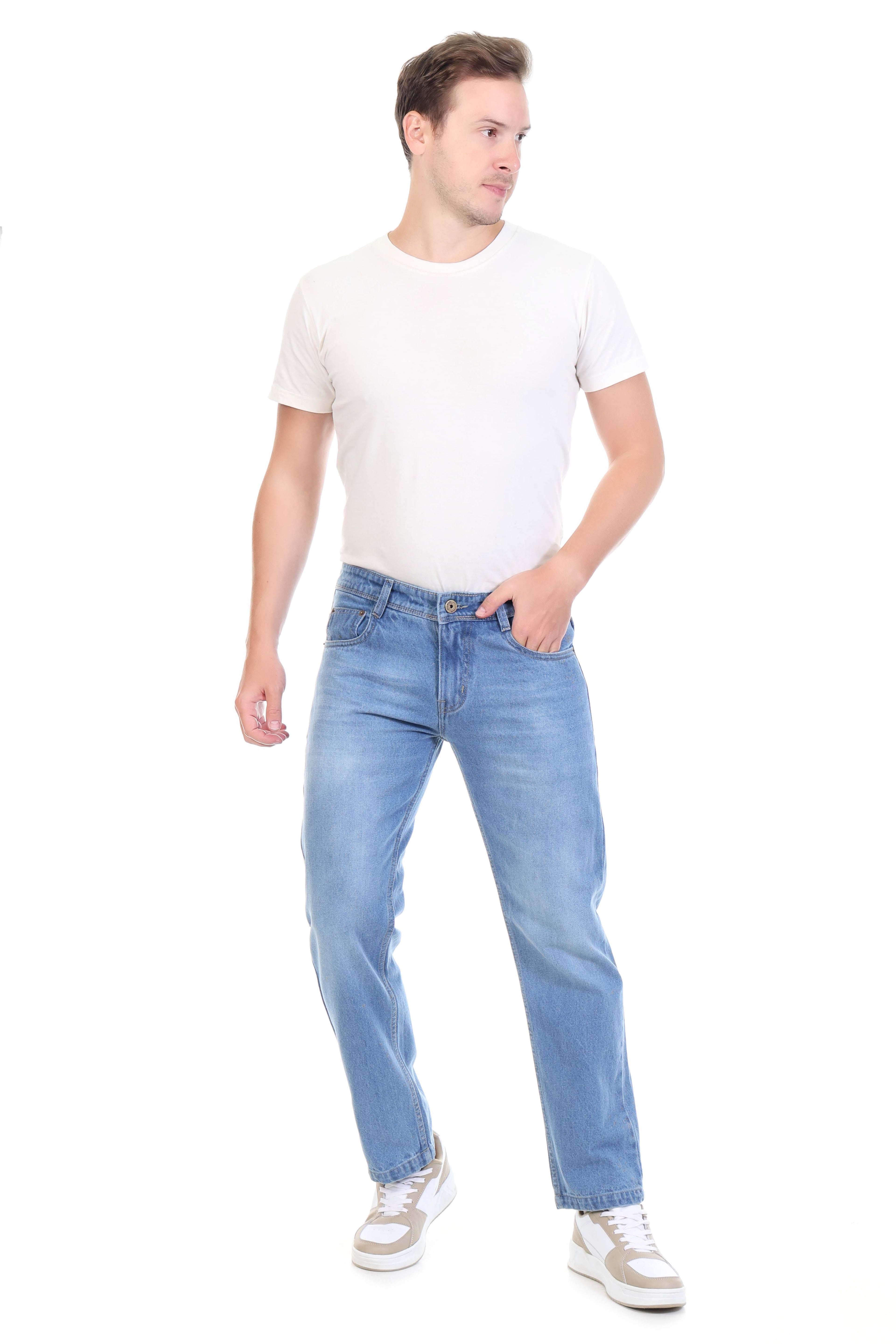 Mens Washed Straight Fit Non-Stretch Cotton Jeans