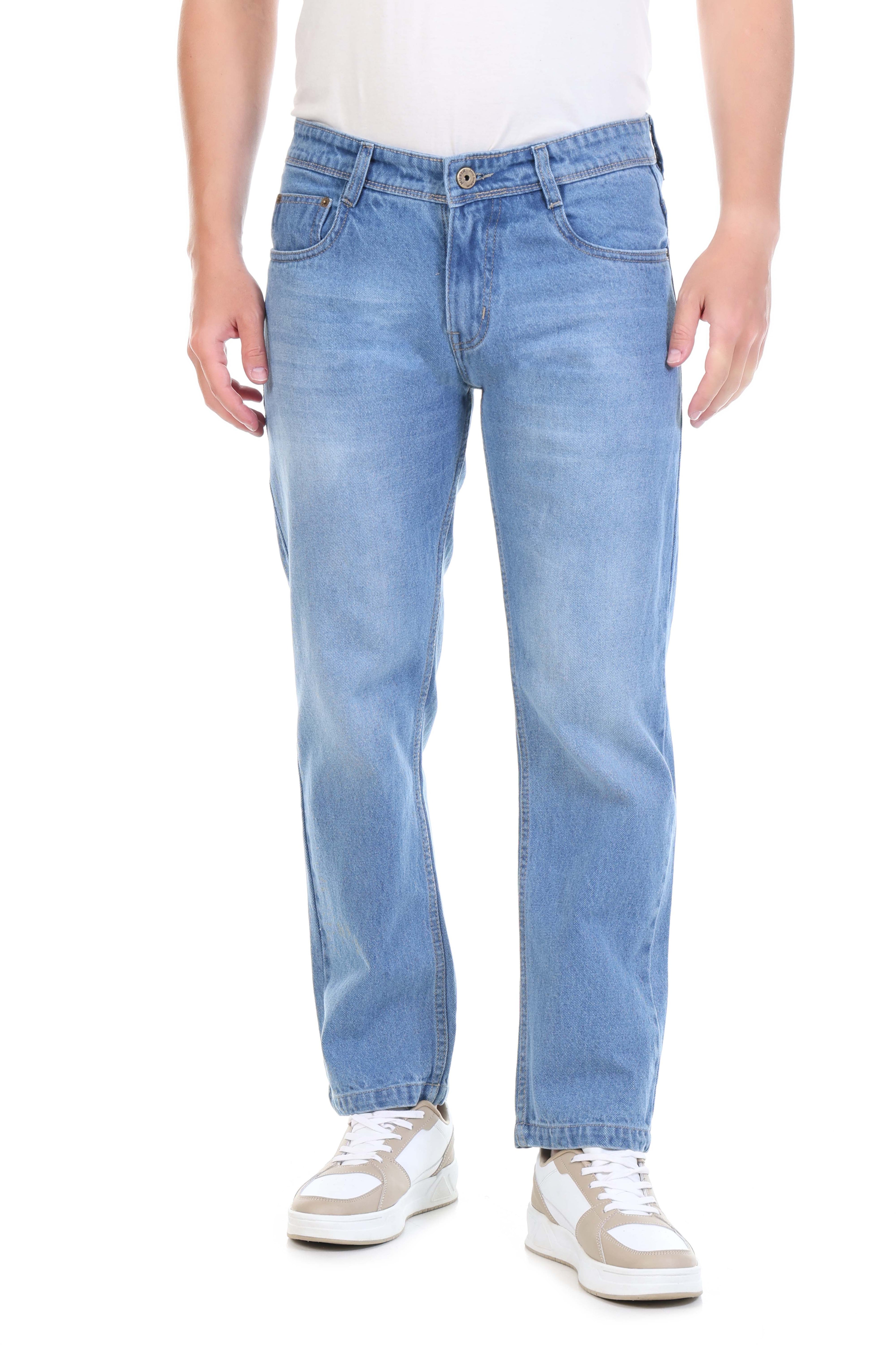 Mens Washed Straight Fit Non-Stretch Cotton Jeans