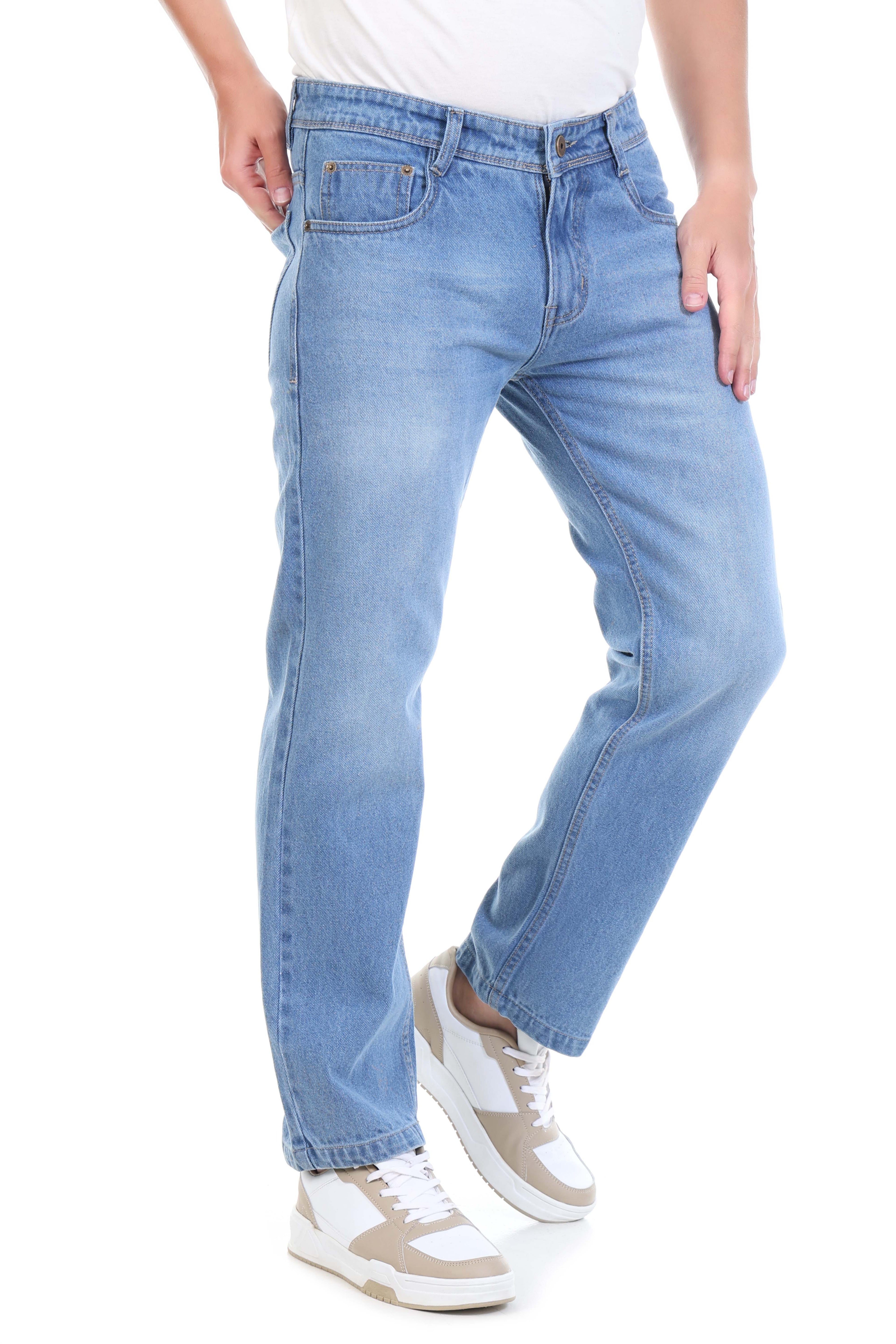 Mens Washed Straight Fit Non-Stretch Cotton Jeans