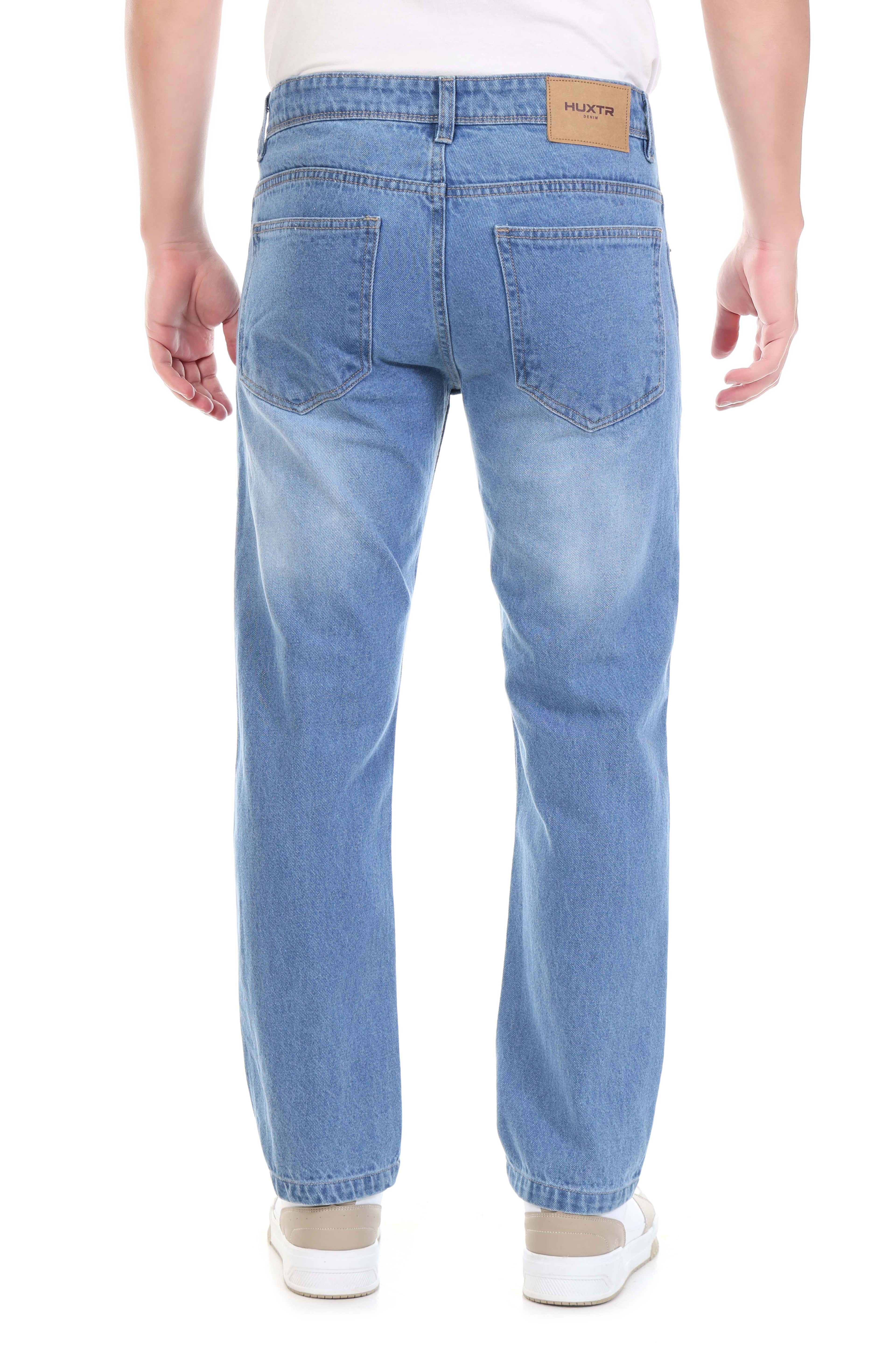 Mens Washed Straight Fit Non-Stretch Cotton Jeans