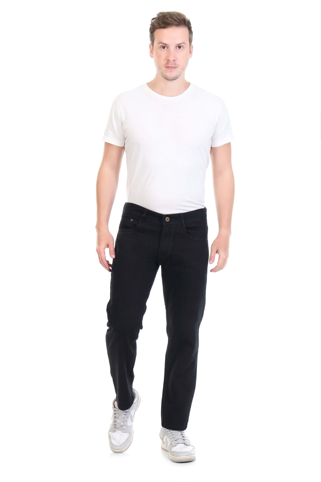 Mens Black Straight Fit Non-Stretch Cotton Jeans