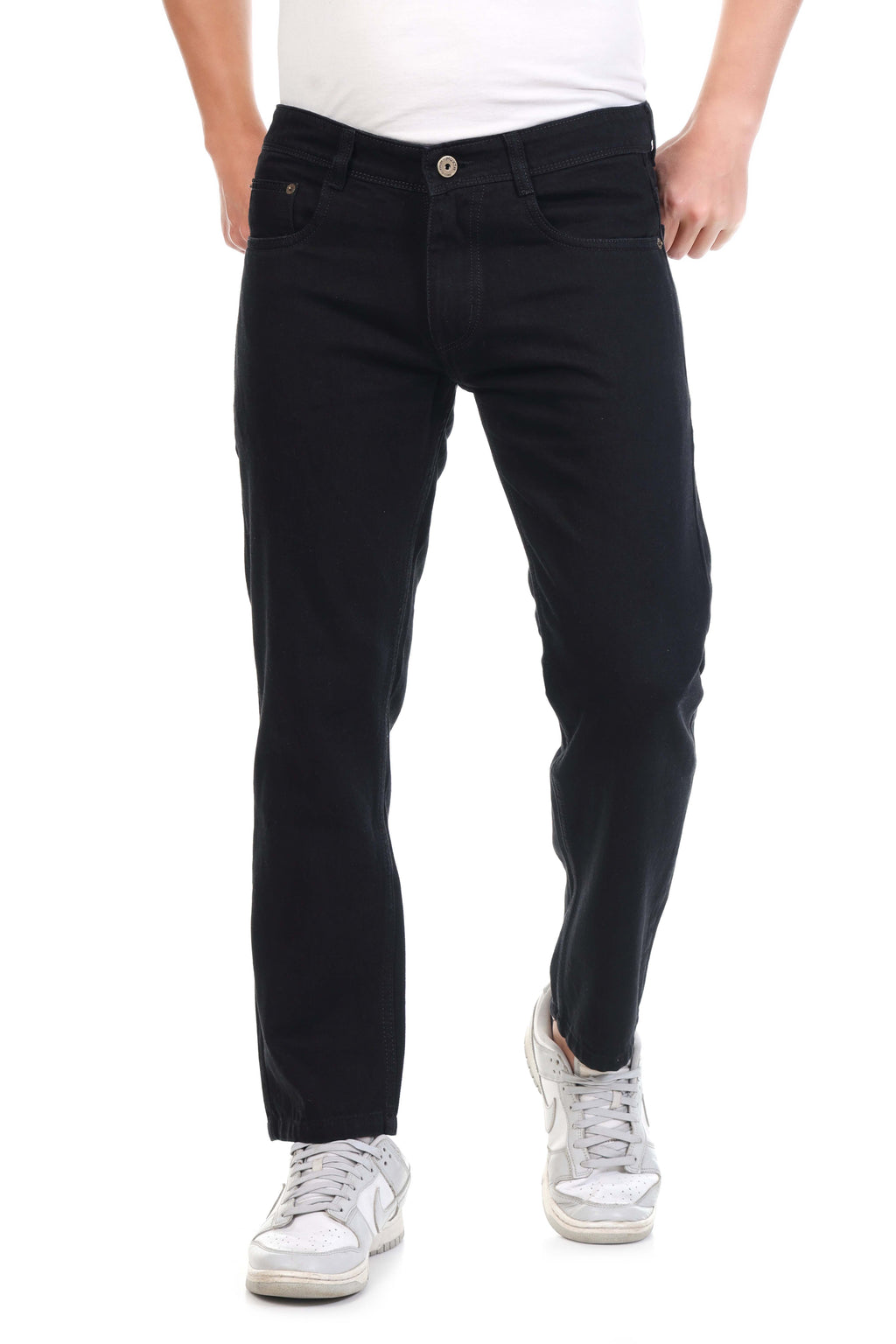 Mens Black Straight Fit Non-Stretch Cotton Jeans