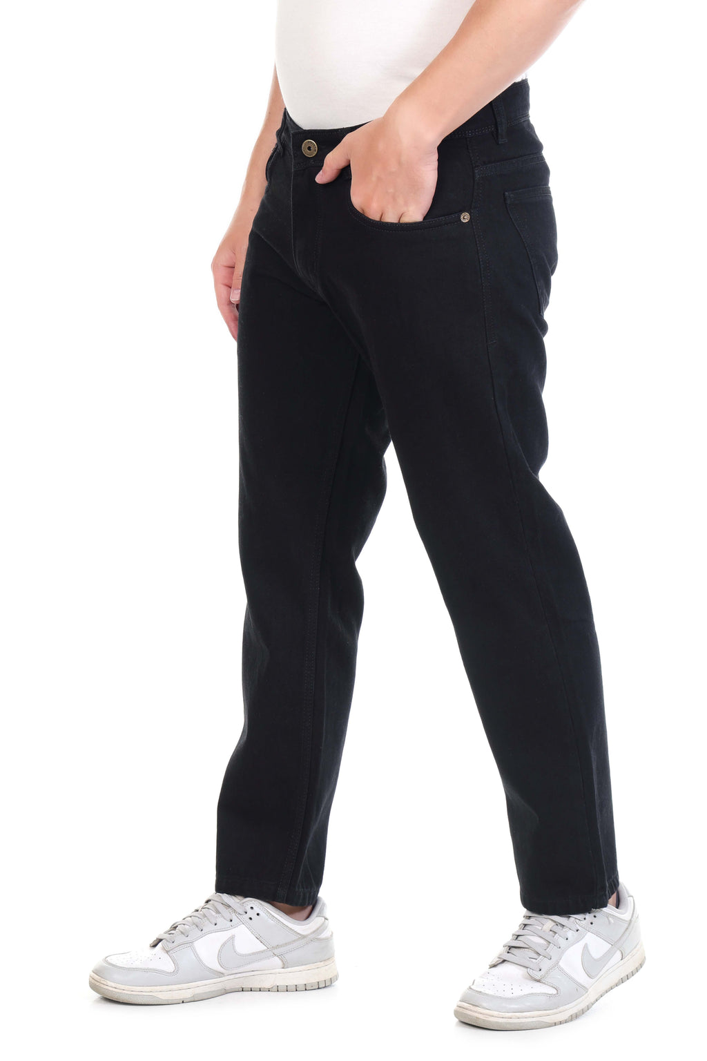 Mens Black Straight Fit Non-Stretch Cotton Jeans