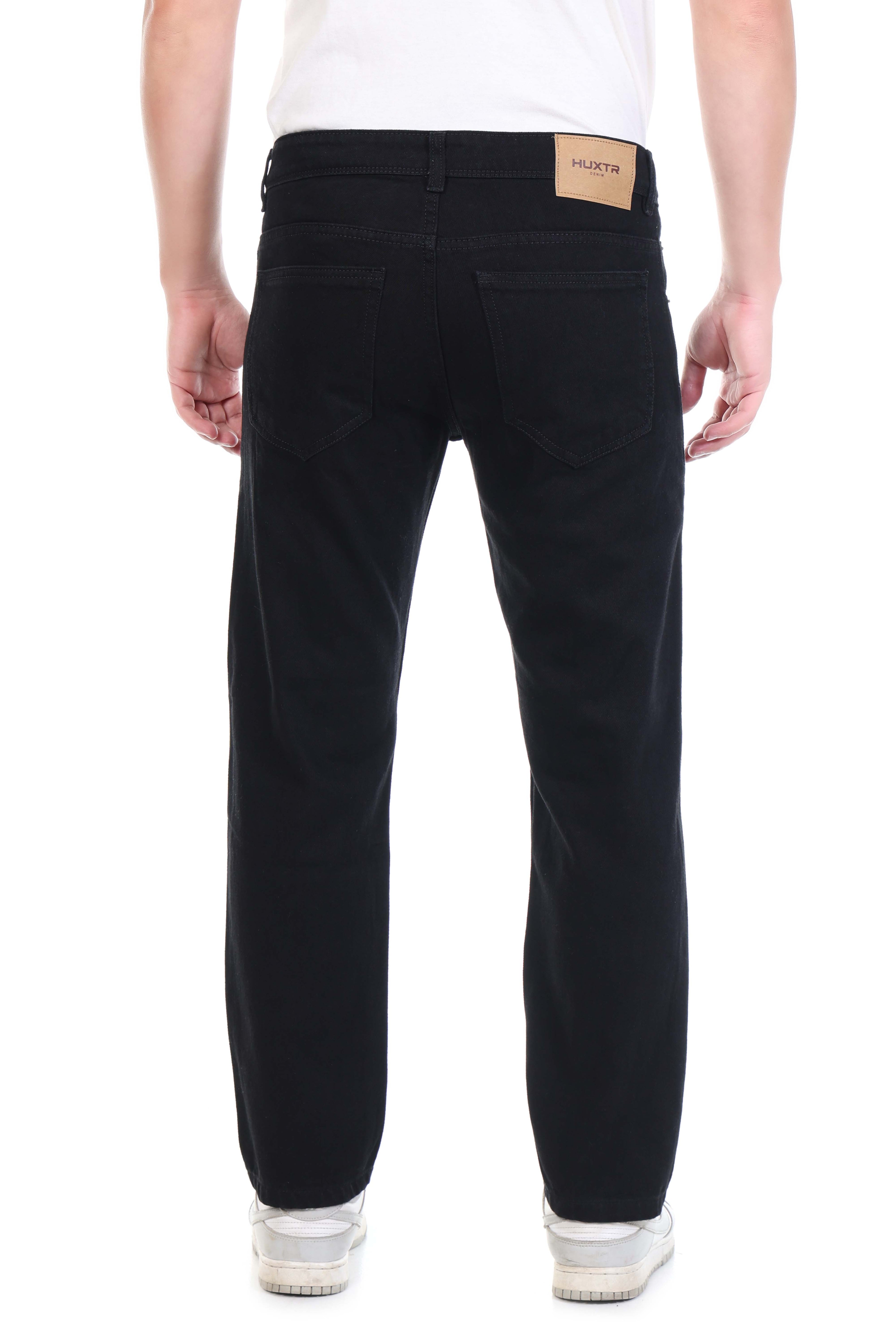 Mens Black Straight Fit Non-Stretch Cotton Jeans